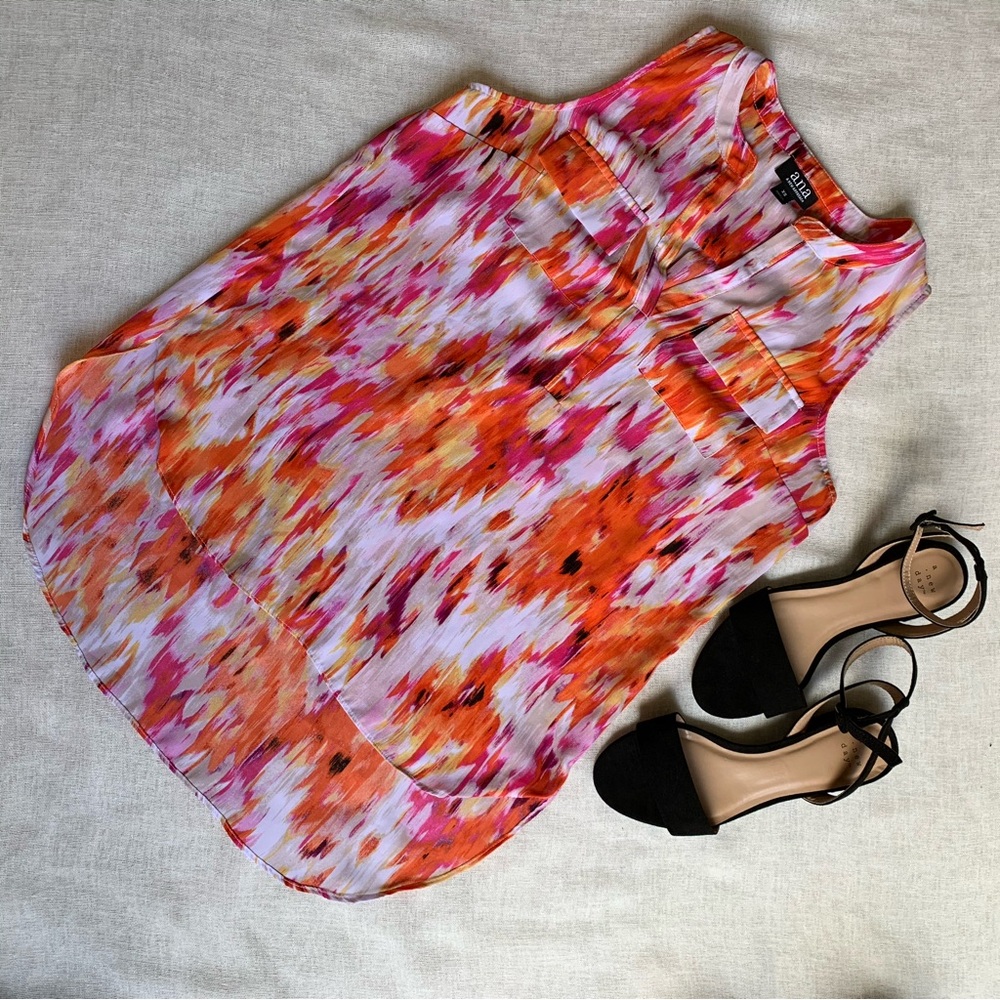 a.n.a. Women's Sleeveless Blouse - Pink and Orange Size XS work blouse